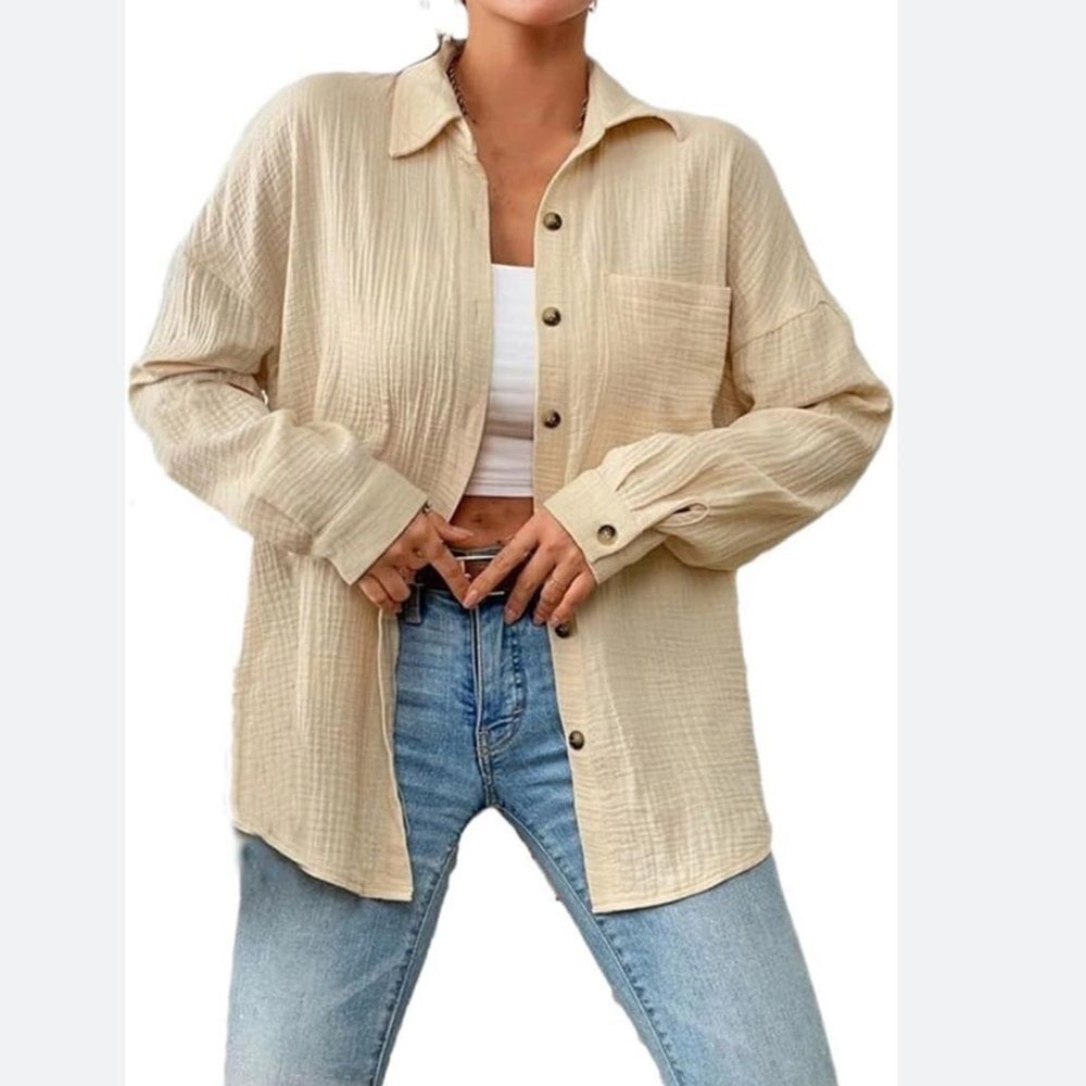 Sucolan Long Sleeve Gauze Bottom Down Shirt Sz Small New